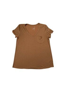 So Womens Favorite V-Neck Pocket Tee Medium Brown Short Sleeve Stretch Comfort